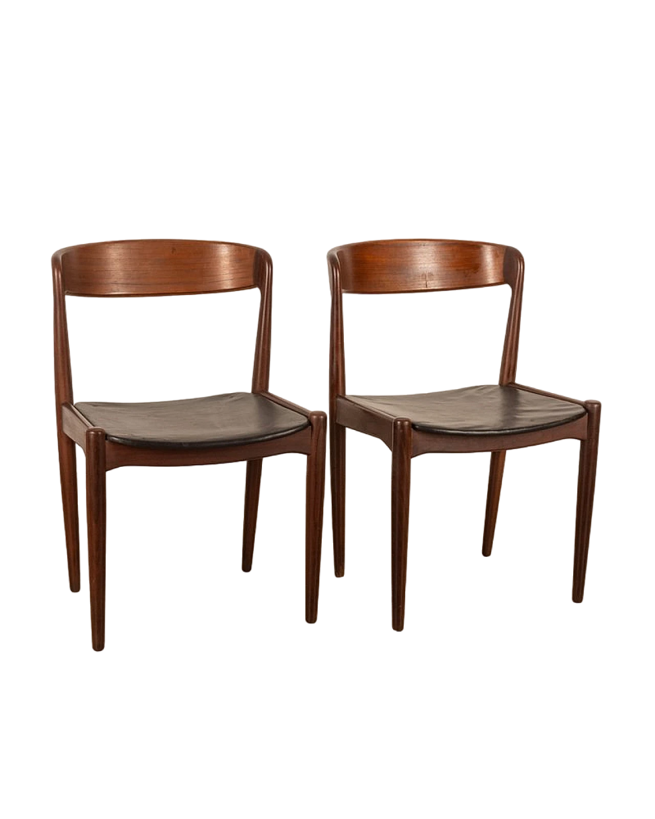 Pair of teak and black leather chairs by Arne Hovmand Olsen, 1950s 10