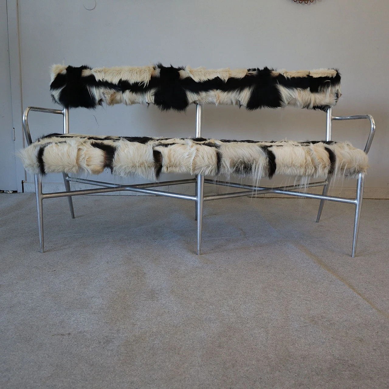 Aluminum and cowhide bench, 1950s 2