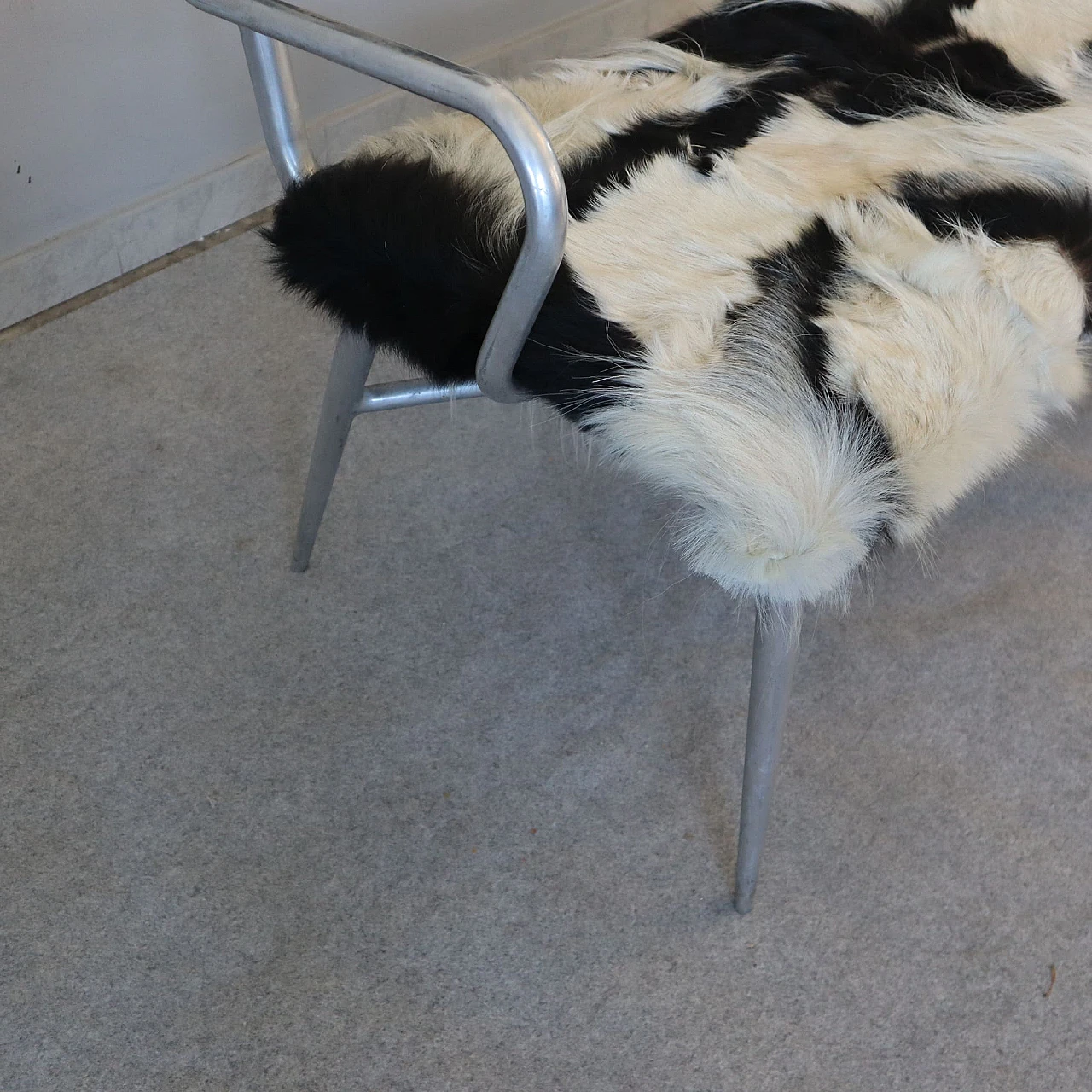 Aluminum and cowhide bench, 1950s 3