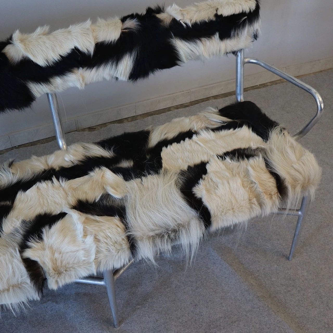 Aluminum and cowhide bench, 1950s 6