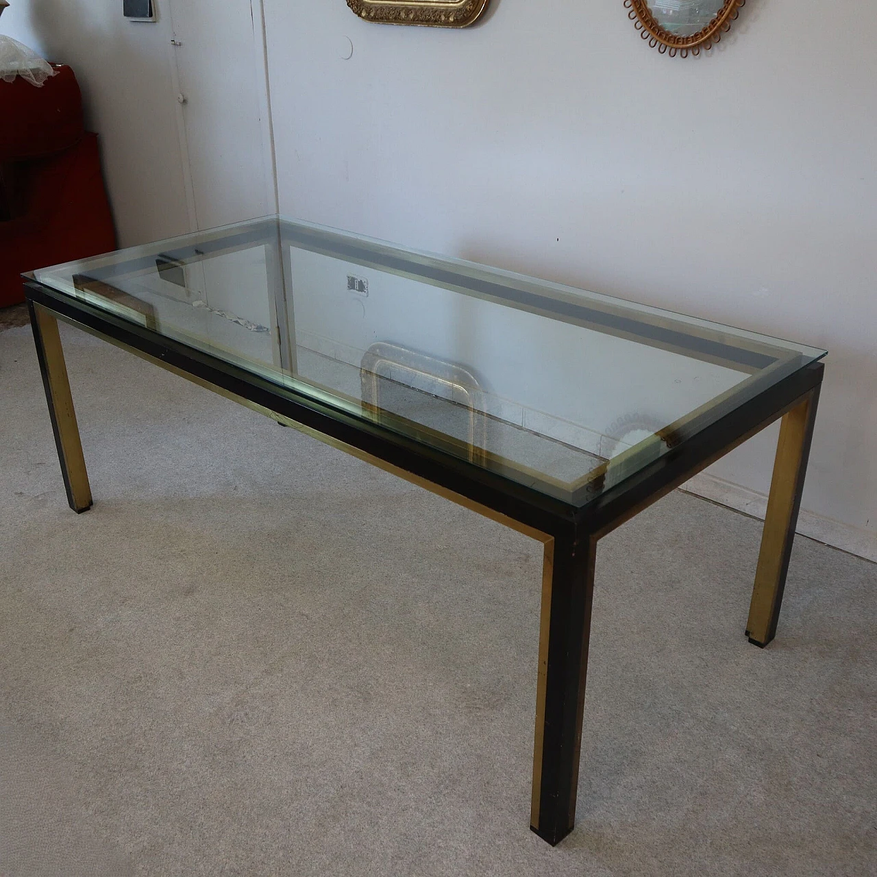 Brass, steel and glass table by Romeo Rega, 1970s 1