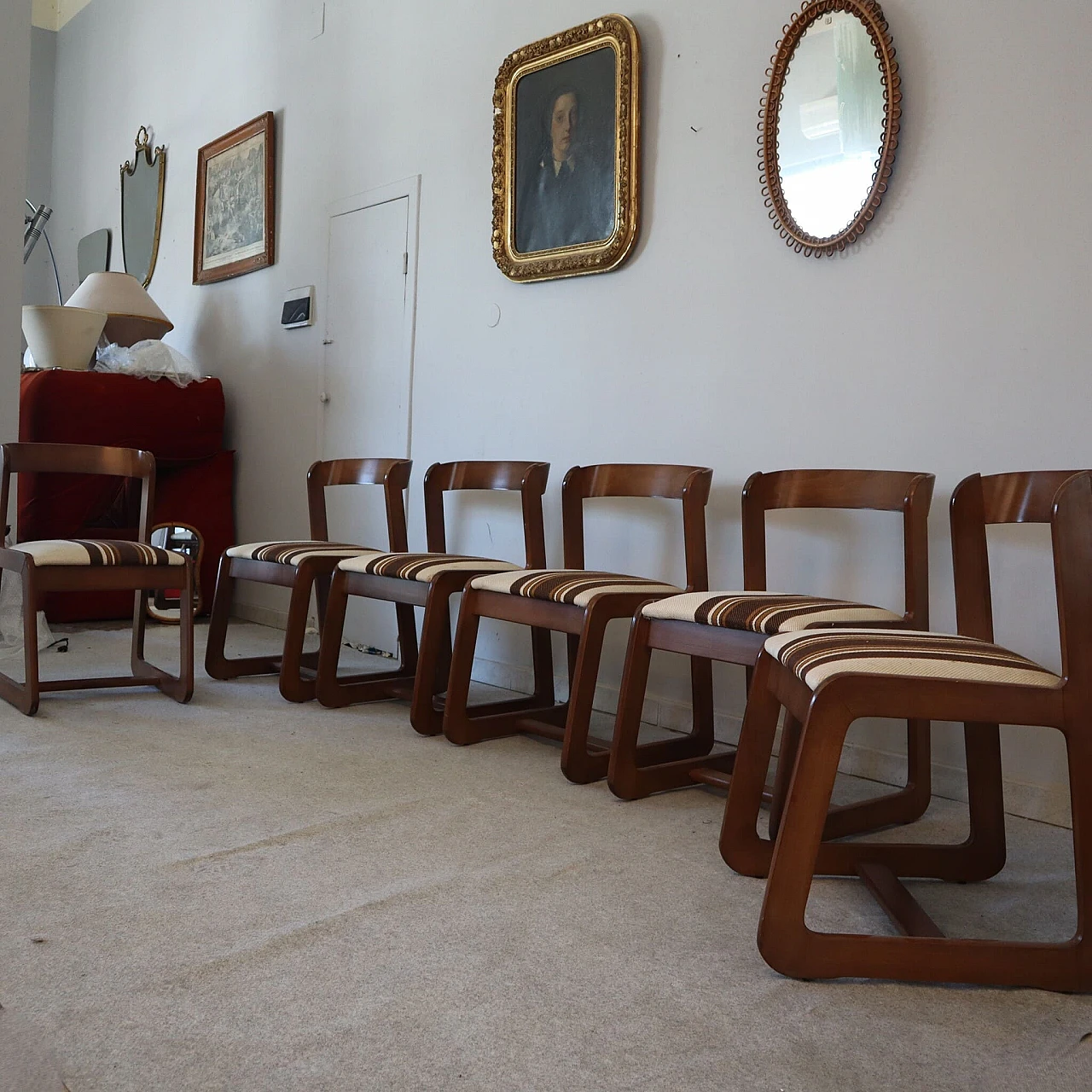 6 Chairs in wood and fabric by Willy Rizzo for Mario Sabot, 1970s 1