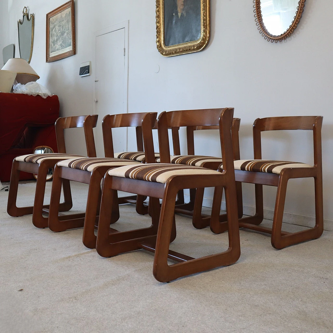 6 Chairs in wood and fabric by Willy Rizzo for Mario Sabot, 1970s 3