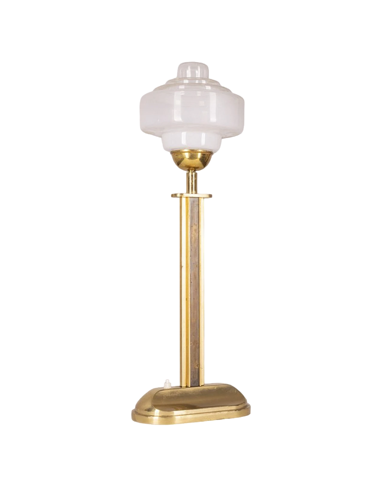 Table lamp in golden brass with glass lampshade, 1960s 9