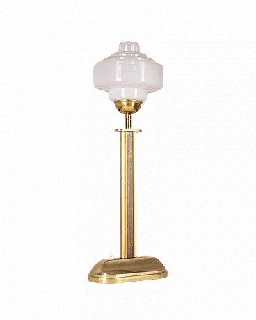 Table lamp in golden brass with glass lampshade, 1960s