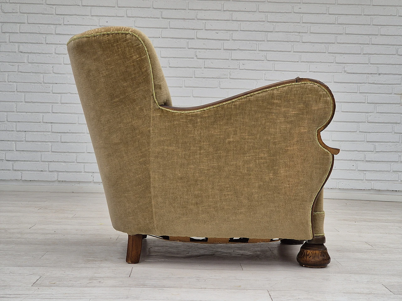 Danish green velvet and dark beech armchair, 1960s 4