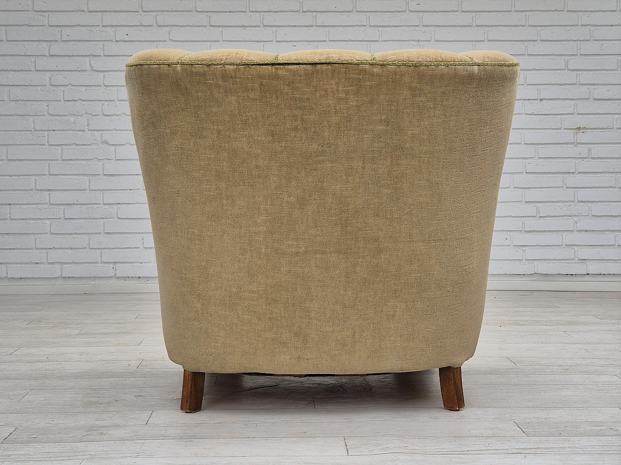 Danish green velvet and dark beech armchair, 1960s 6