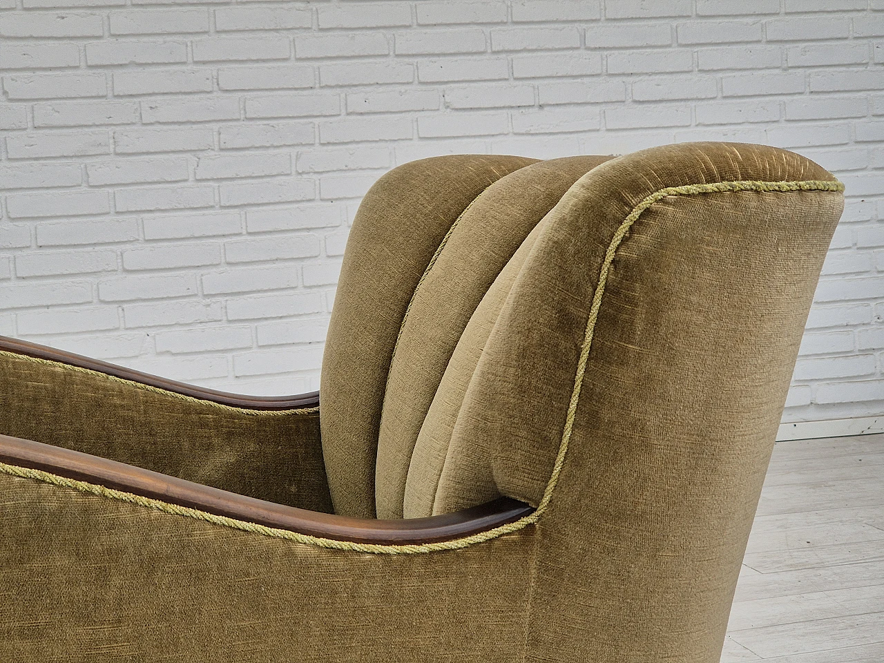 Danish green velvet and dark beech armchair, 1960s 8