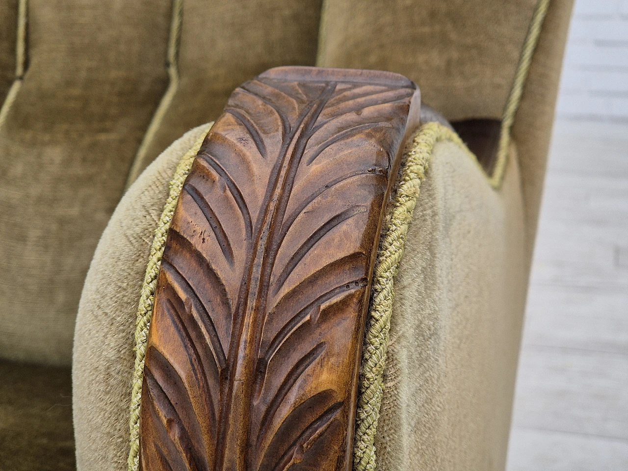 Danish green velvet and dark beech armchair, 1960s 13