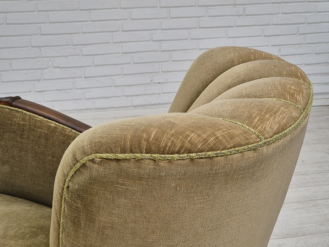 Danish green velvet and dark beech armchair, 1960s 15