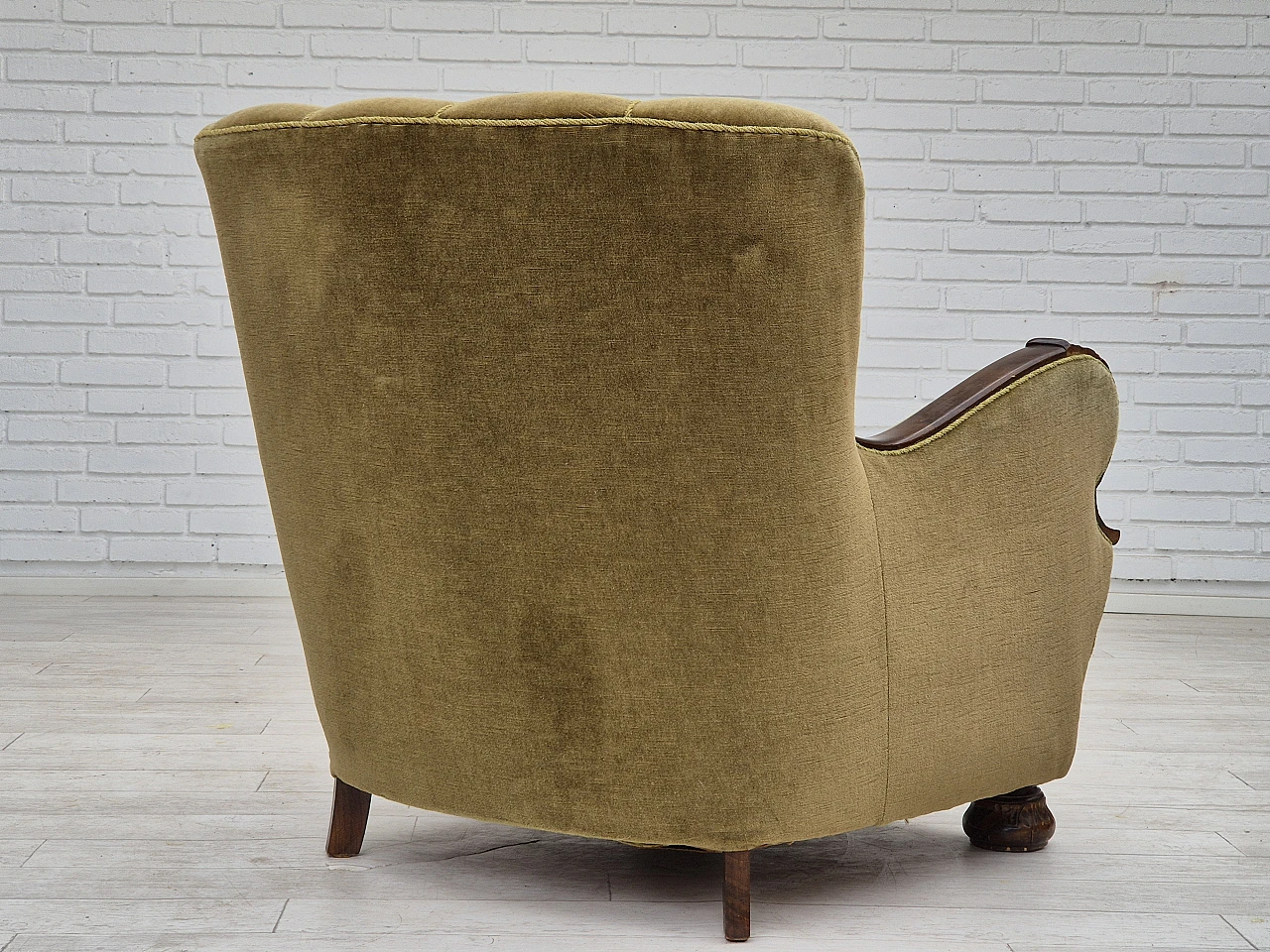 Danish green velvet and dark beech wood armchair, 1960s 8