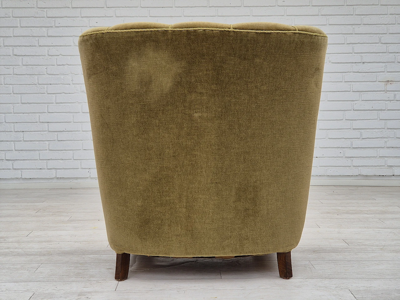 Danish green velvet and dark beech wood armchair, 1960s 10