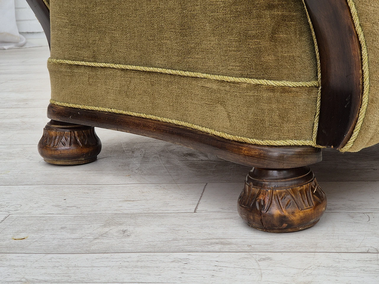 Danish green velvet and dark beech wood armchair, 1960s 13