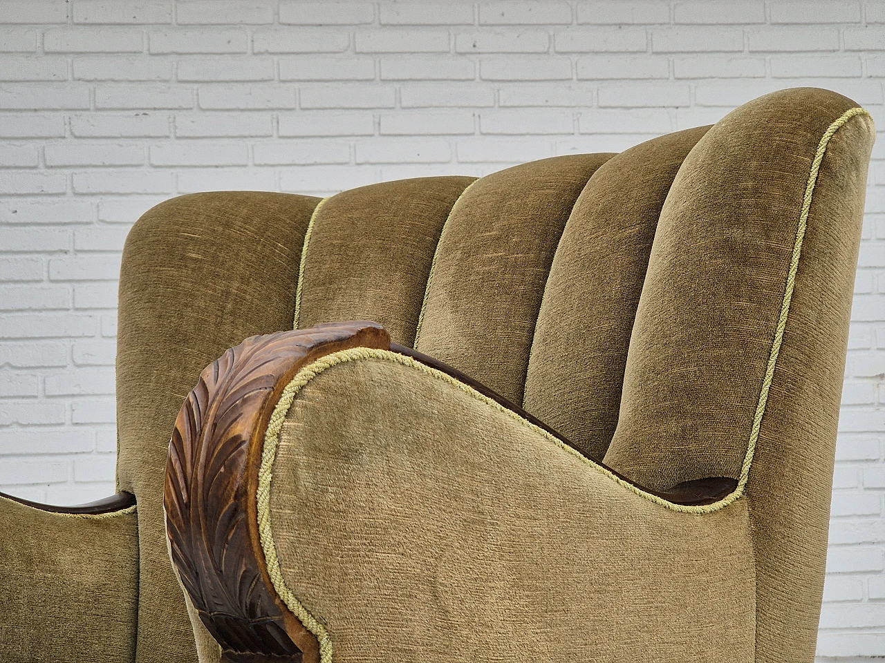 Danish green velvet and dark beech wood armchair, 1960s 14