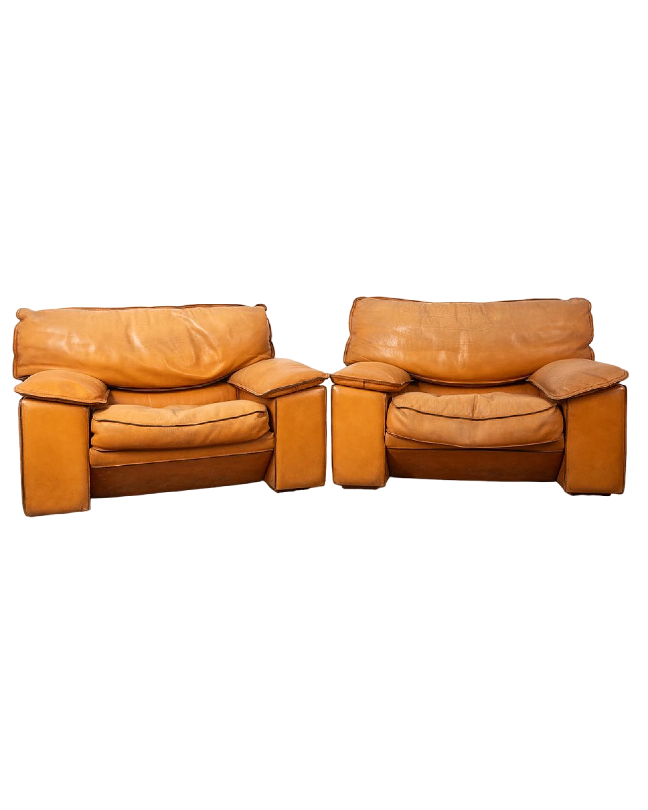 Pair of armchairs in beige leather by Ferruccio Brunati, 1970s 15