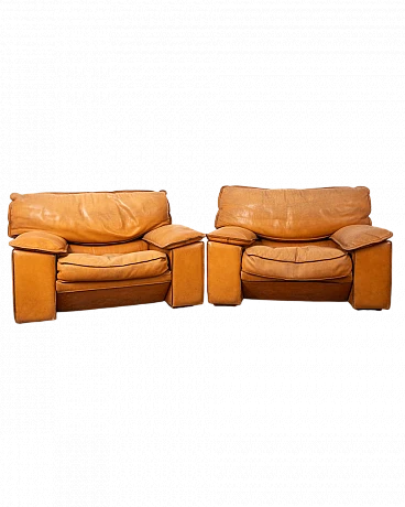 Pair of armchairs in beige leather by Ferruccio Brunati, 1970s