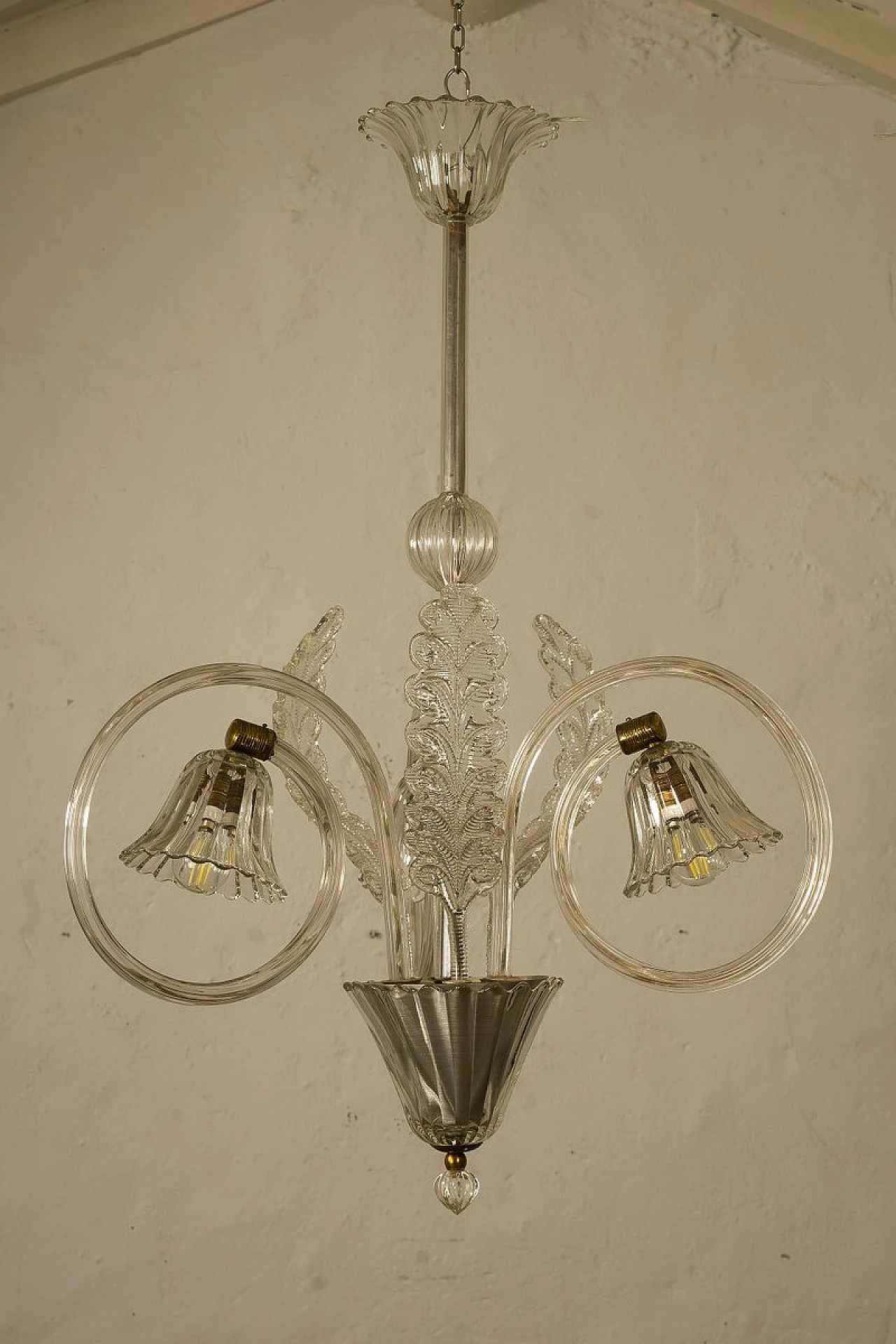 Lampadario a 3 luci di Ercole Barovier per Barovier & Toso, anni '40 2