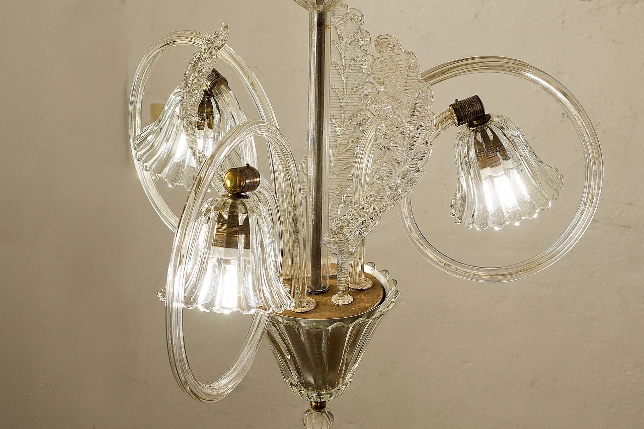 Lampadario a 3 luci di Ercole Barovier per Barovier & Toso, anni '40 3