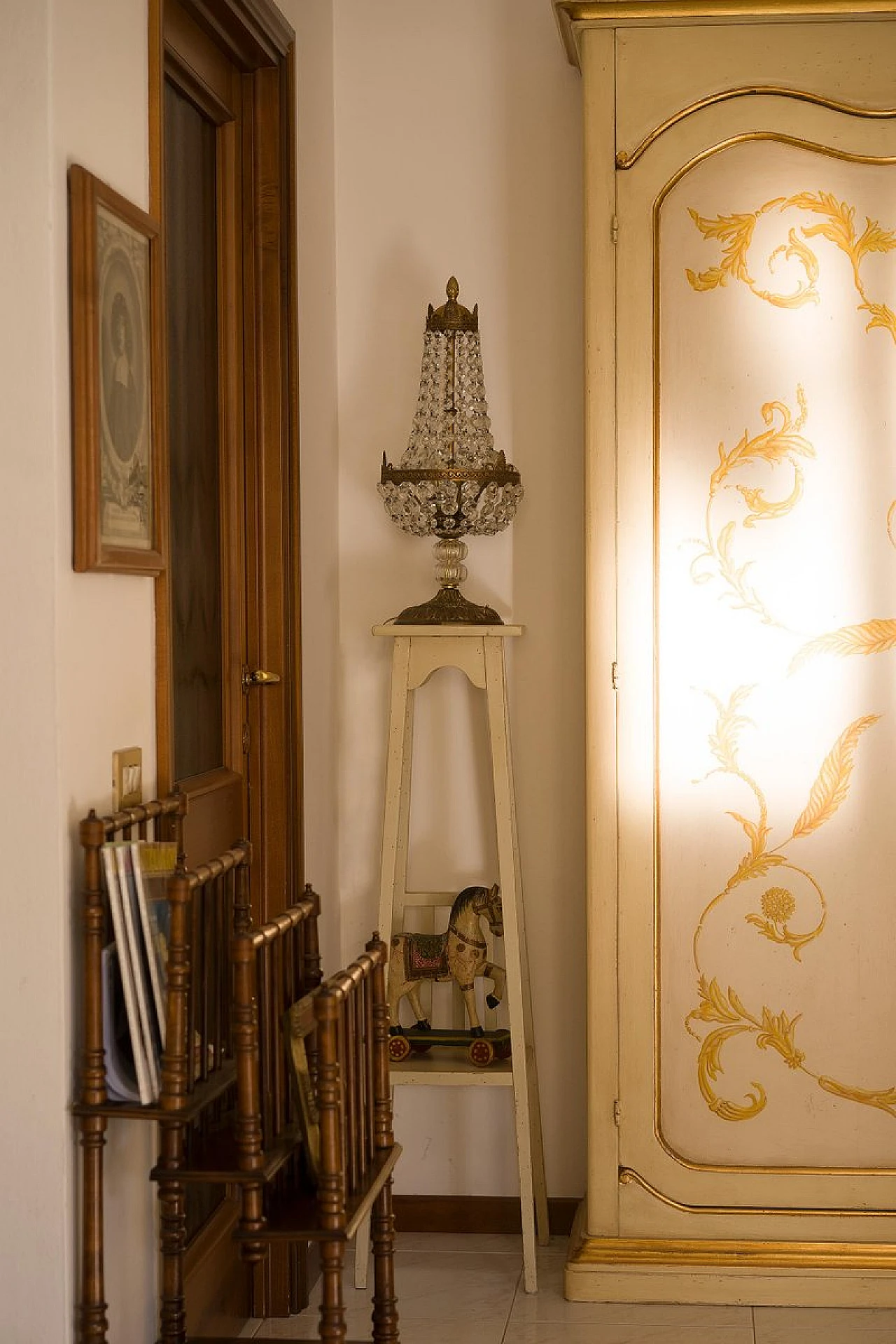 Empire style table lamp with 3 lights in brass & glass, 1950s 4