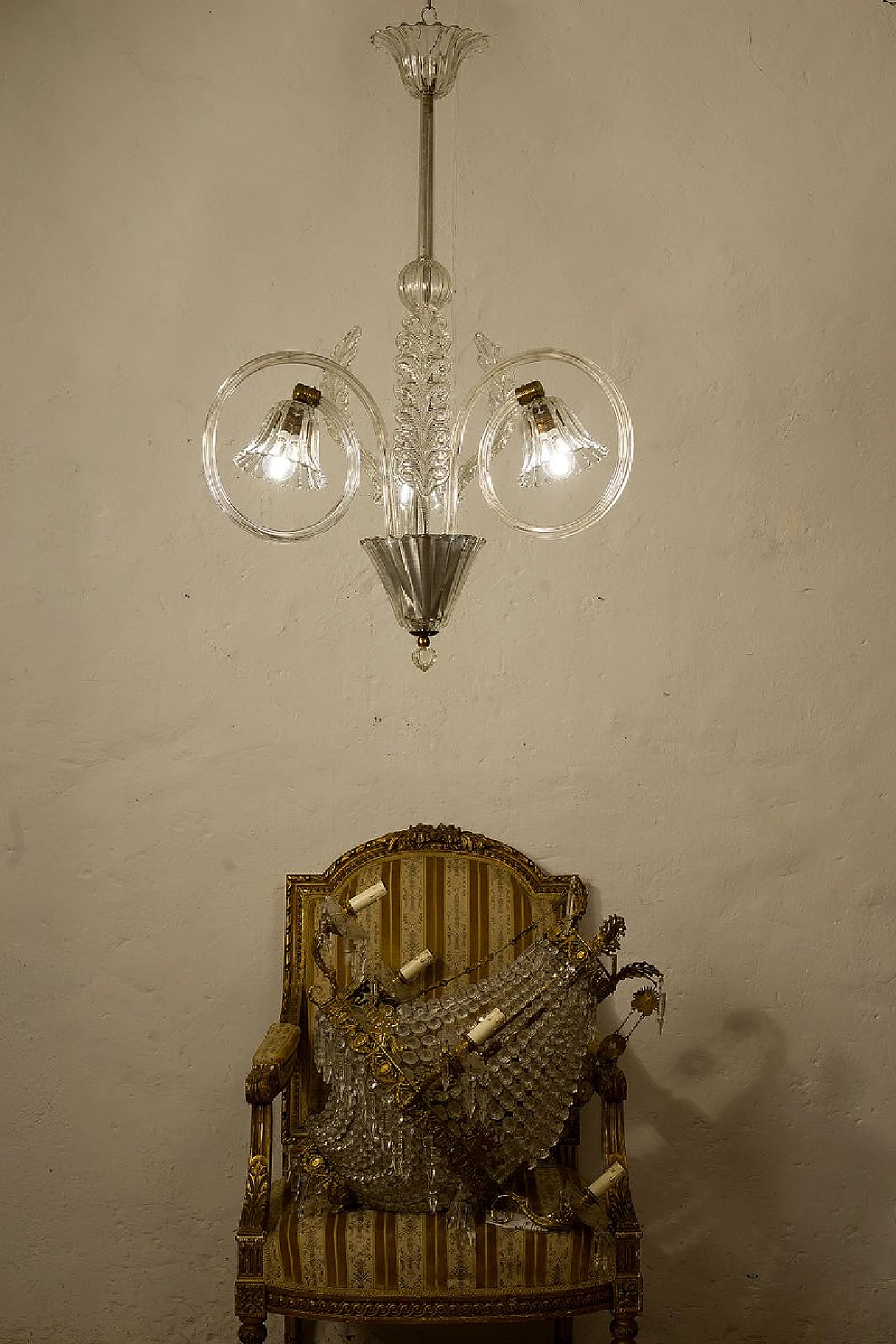 Lampadario a 3 luci di Ercole Barovier per Barovier & Toso, anni '40 5