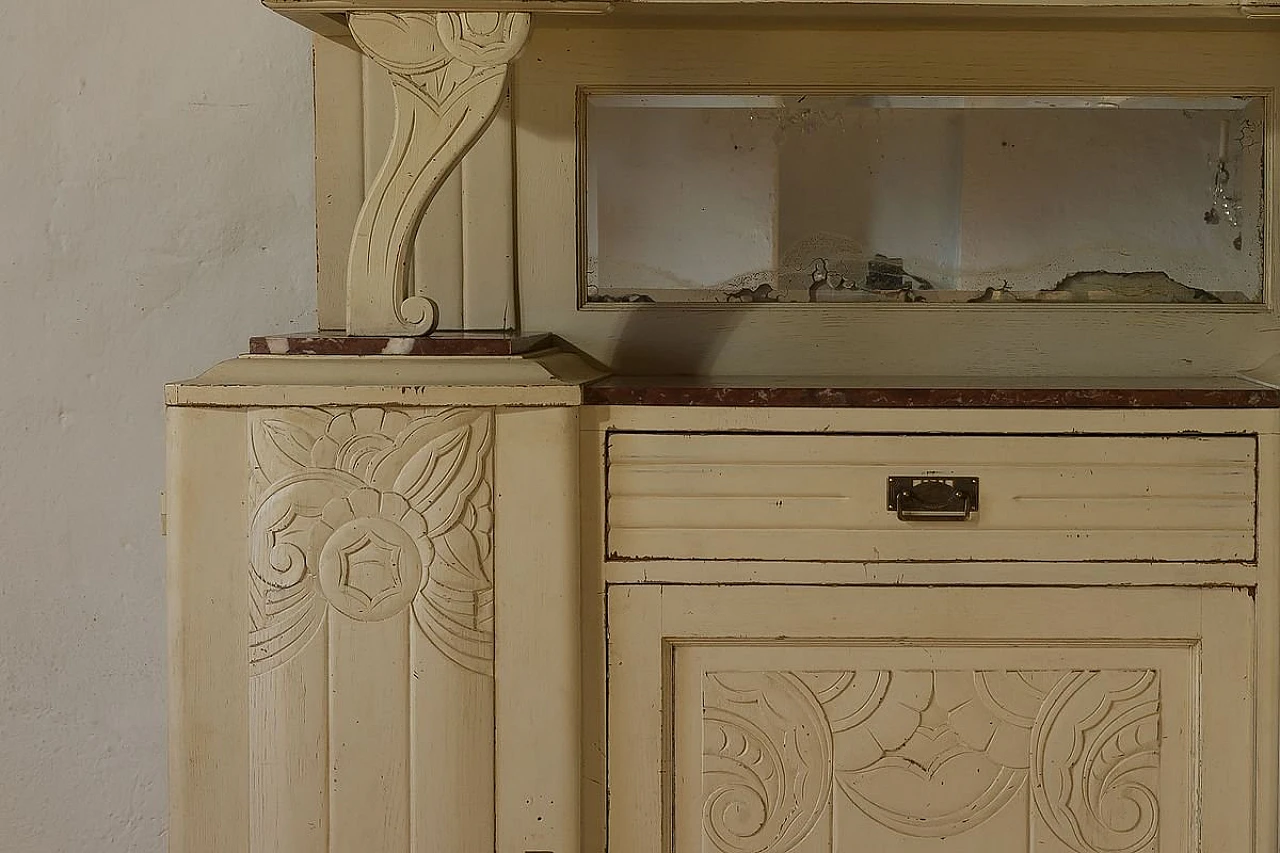 Art Déco sideboard in solid ash wood with floral motifs, 1930s 6