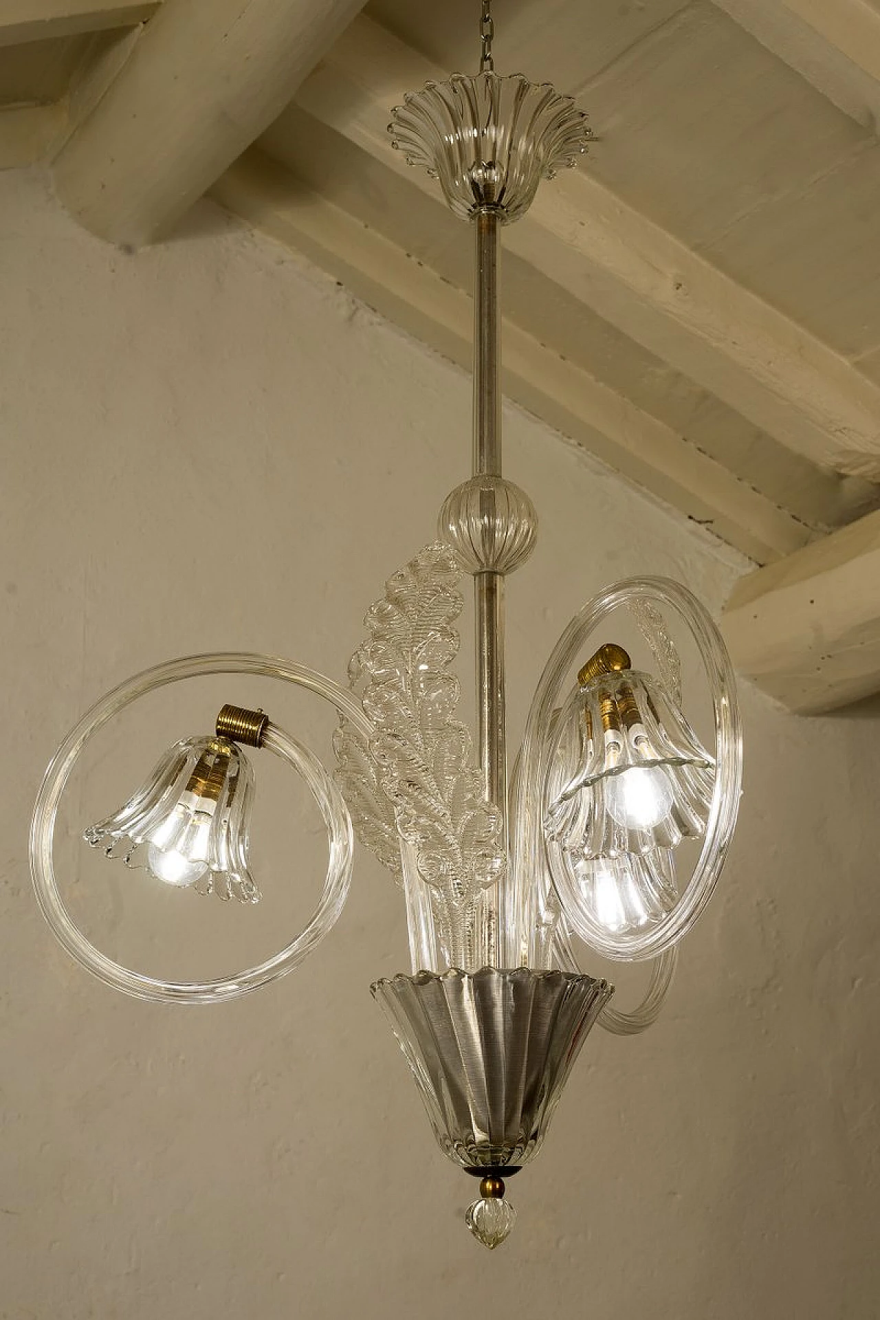 Lampadario a 3 luci di Ercole Barovier per Barovier & Toso, anni '40 6