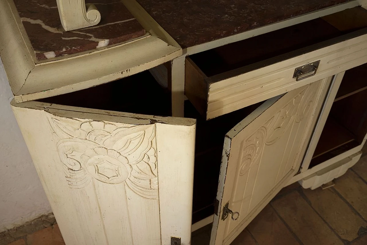 Art Déco sideboard in solid ash wood with floral motifs, 1930s 9