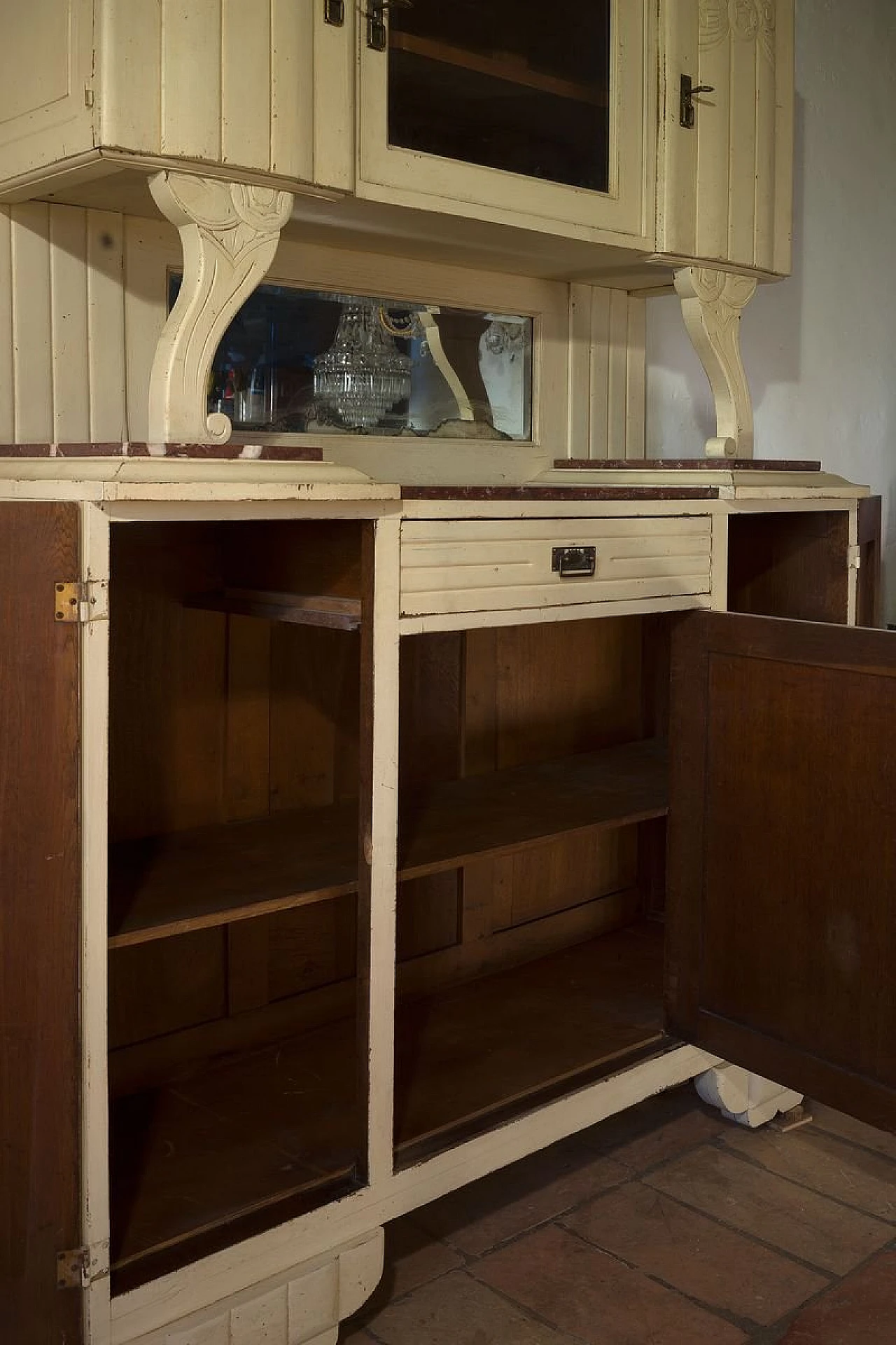 Art Déco sideboard in solid ash wood with floral motifs, 1930s 10