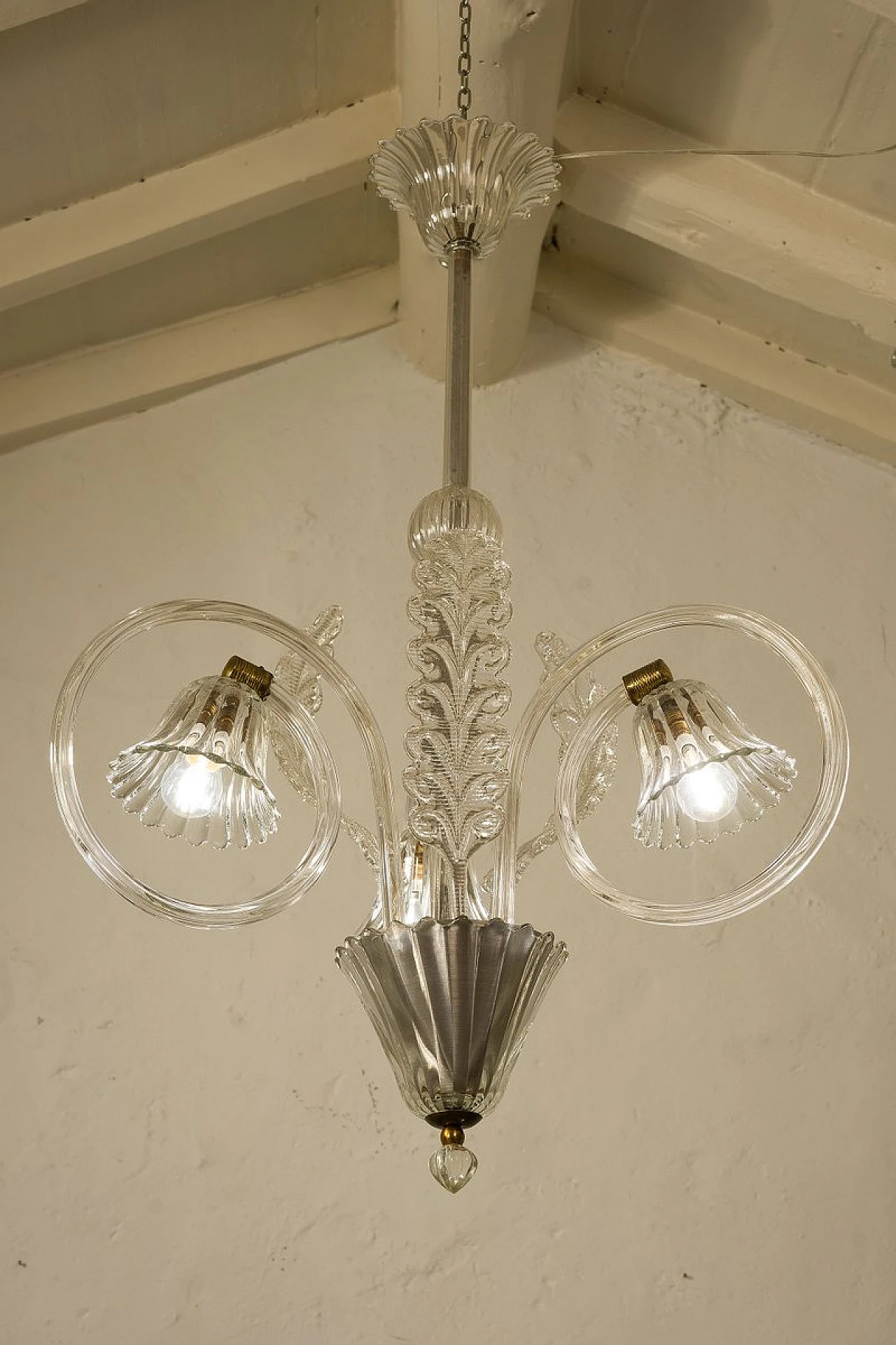 Lampadario a 3 luci di Ercole Barovier per Barovier & Toso, anni '40 9