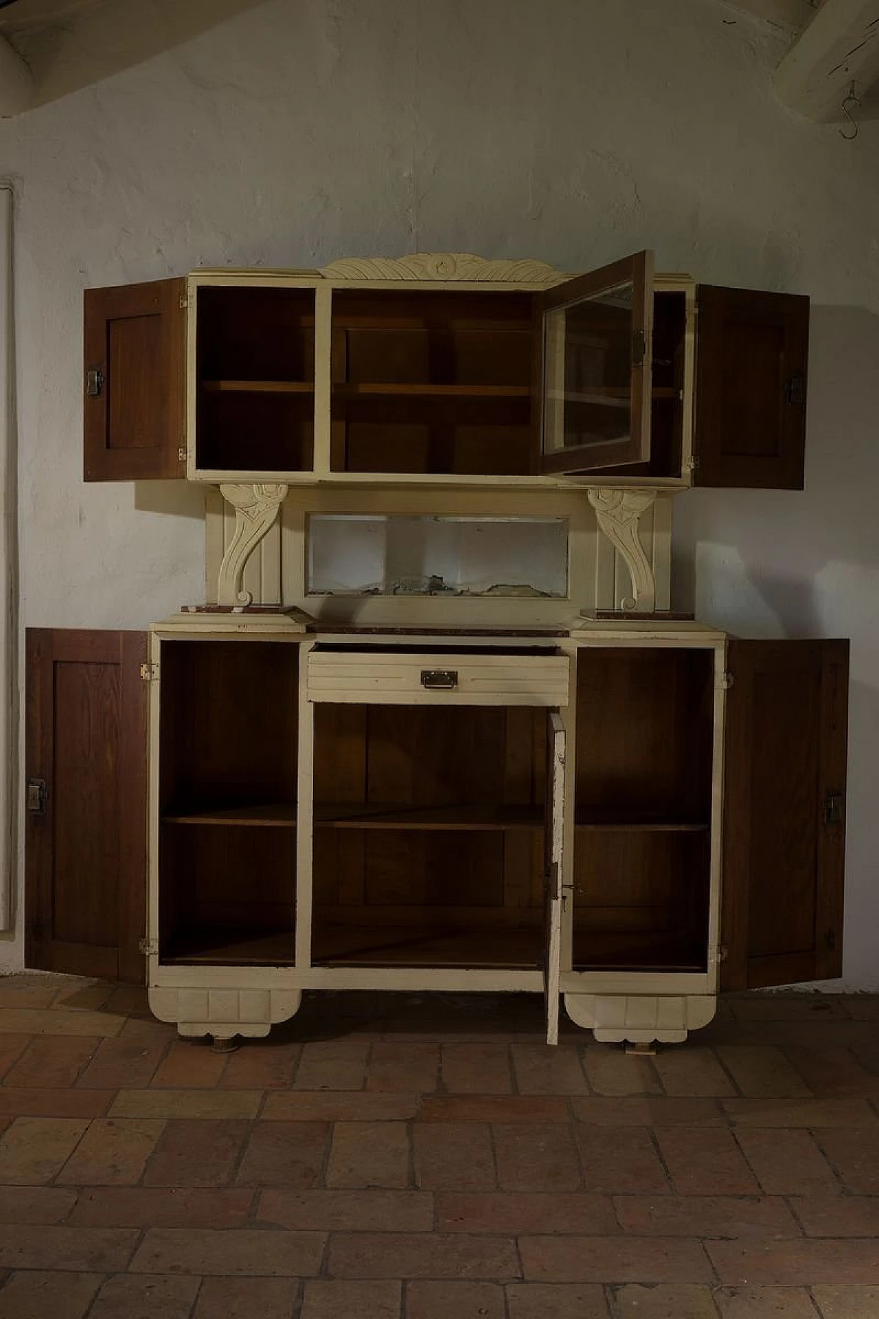 Art Déco sideboard in solid ash wood with floral motifs, 1930s 11