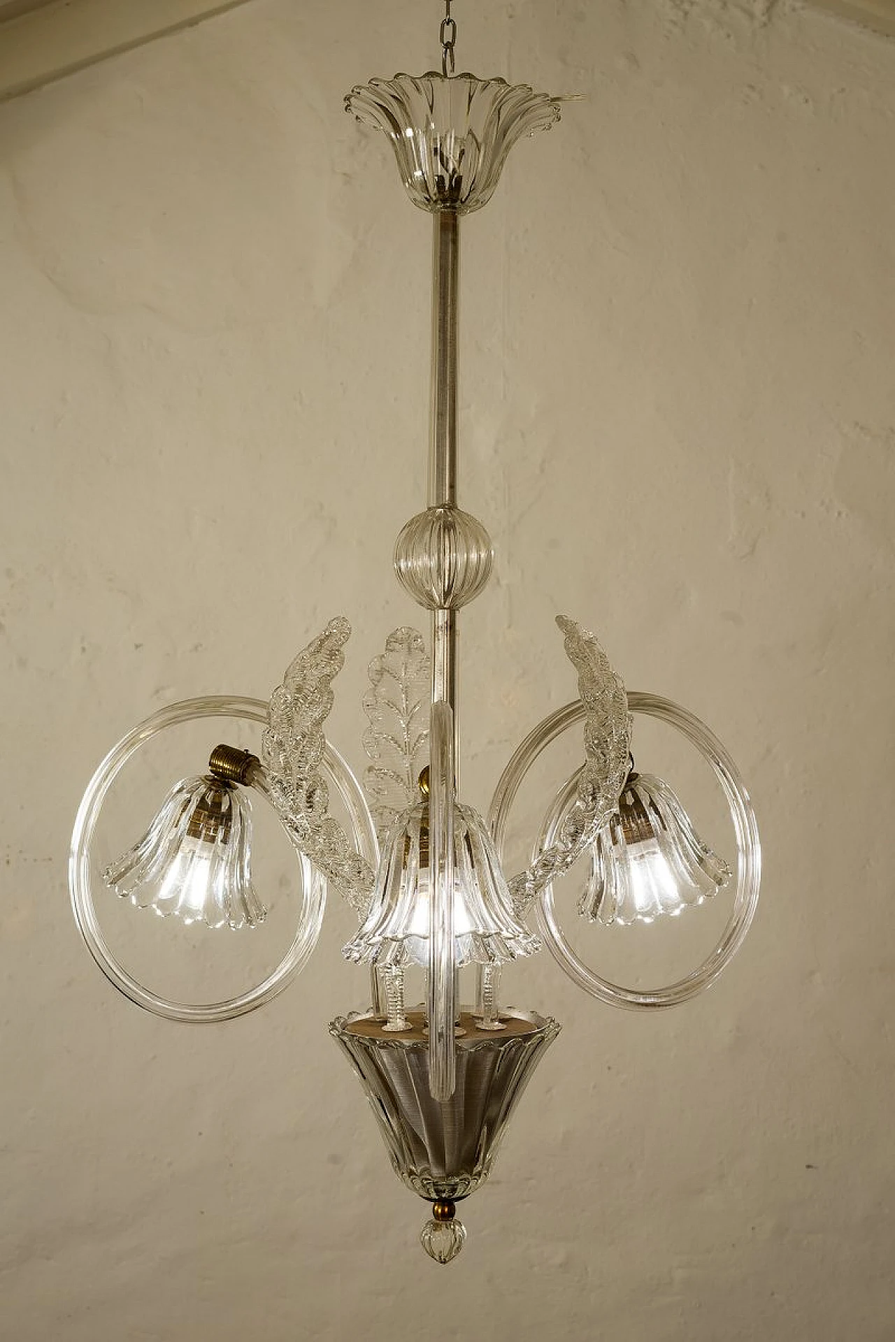 Lampadario a 3 luci di Ercole Barovier per Barovier & Toso, anni '40 10