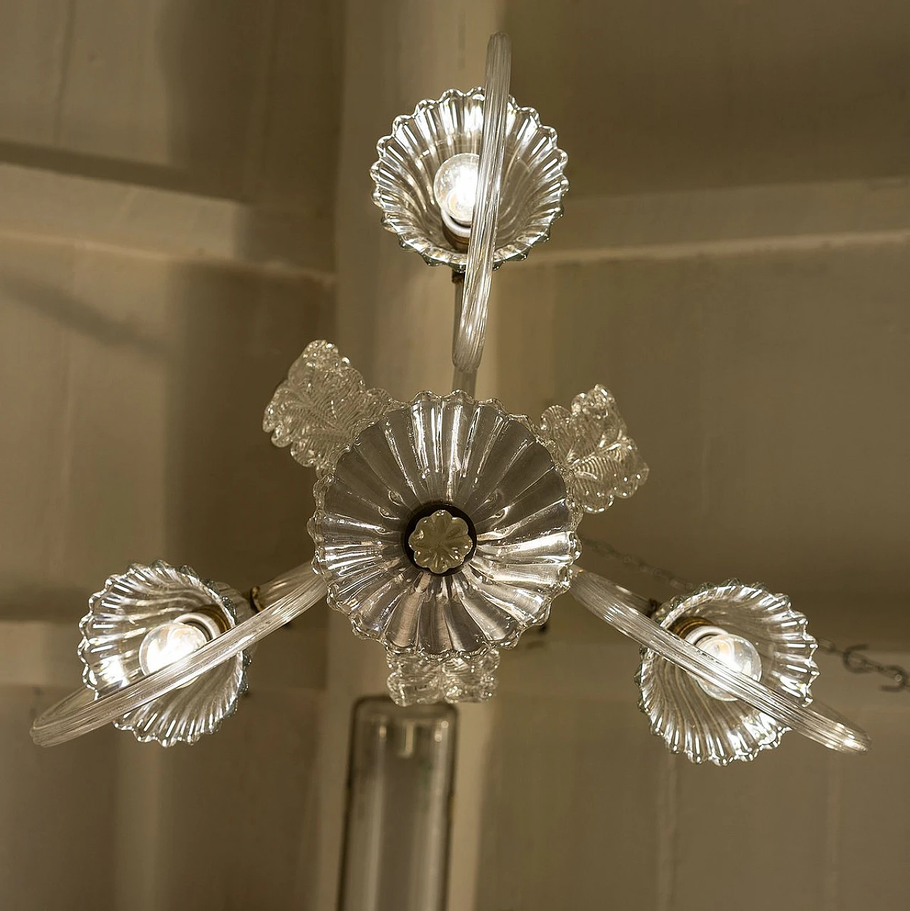 Lampadario a 3 luci di Ercole Barovier per Barovier & Toso, anni '40 12