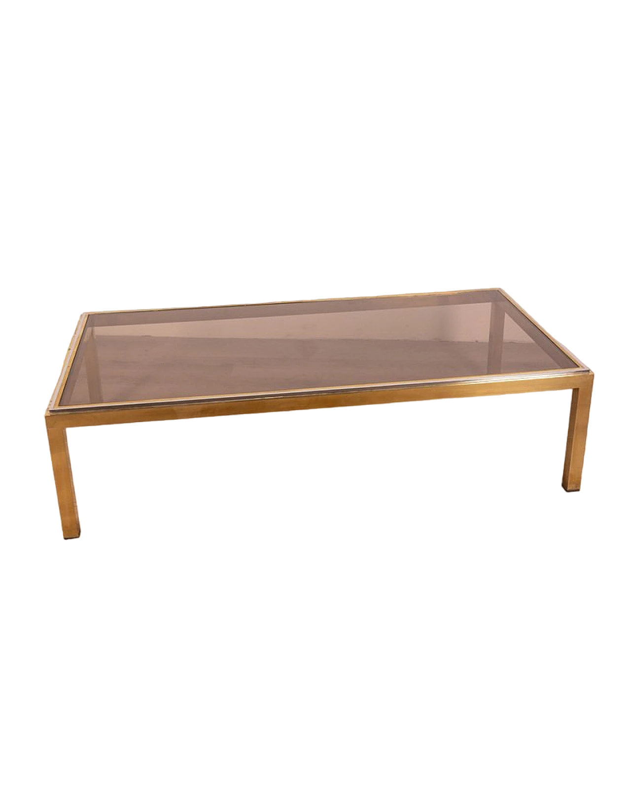 Rectangular coffee table in smoked glass and brass, 1960s 9