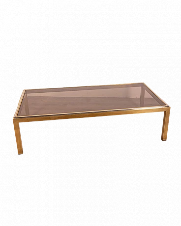 Rectangular coffee table in smoked glass and brass, 1960s