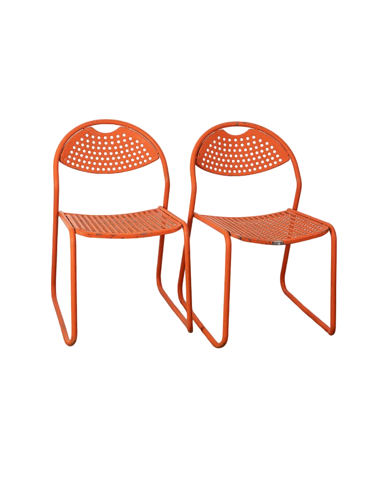 Pair of orange garden chairs in iron, 1970s 9