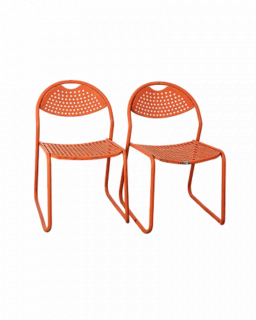 Pair of orange garden chairs in iron, 1970s