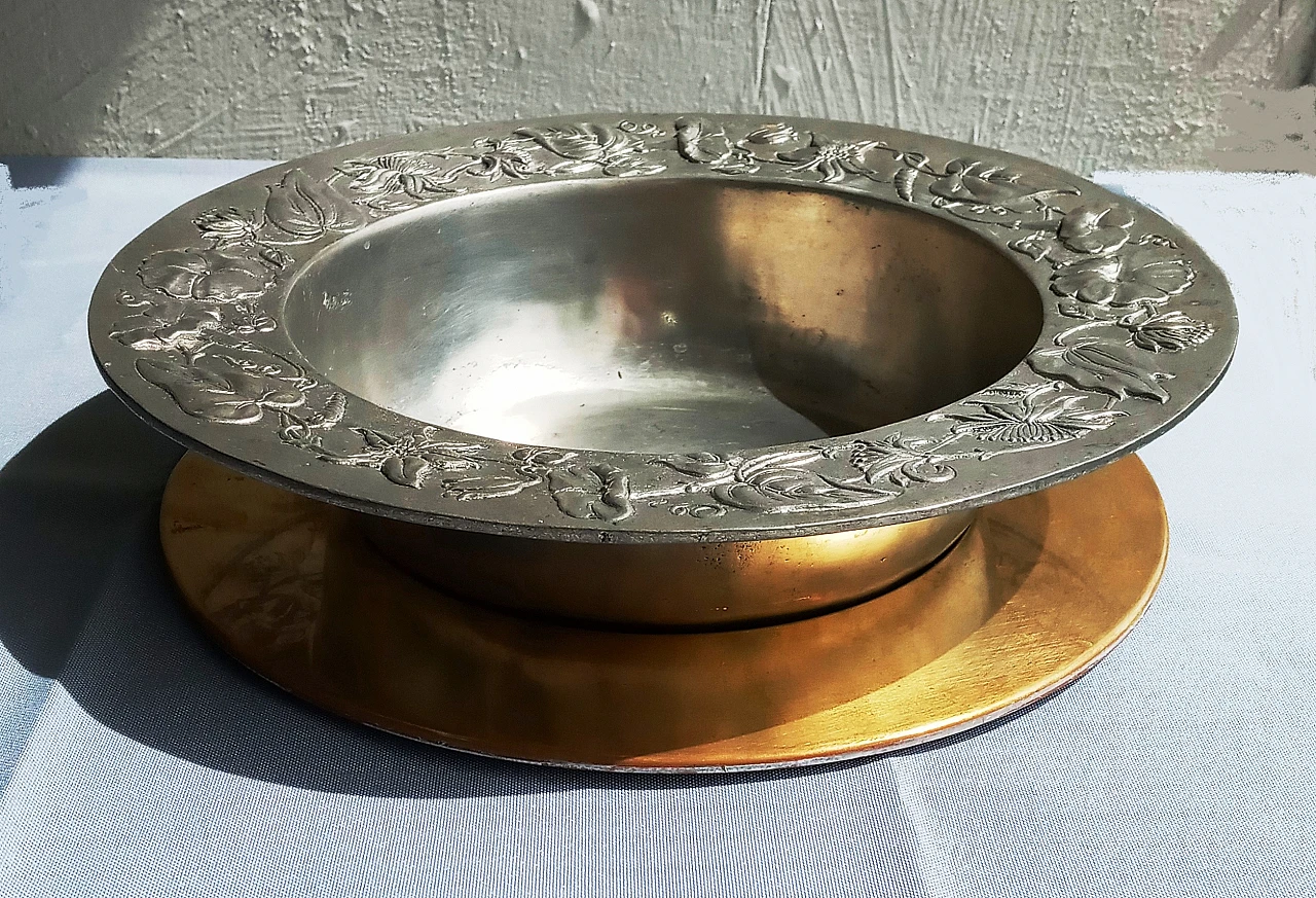 Pewter bowl with brass plate by Cosi Tabellini, 1990s 1