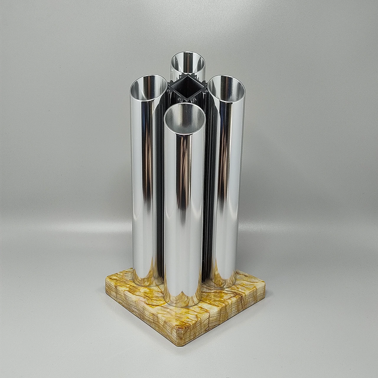 Space Age steel vase with marble base, 1970s 2