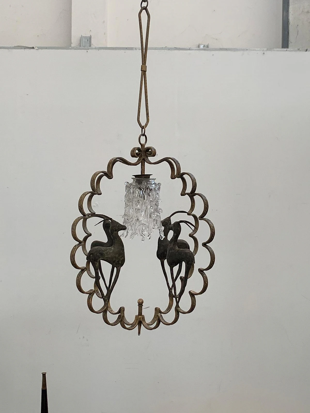 Wrought and forged iron lantern with gilded edges, 1920s 1