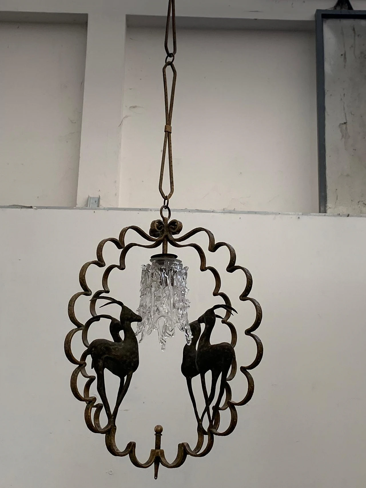 Wrought and forged iron lantern with gilded edges, 1920s 2