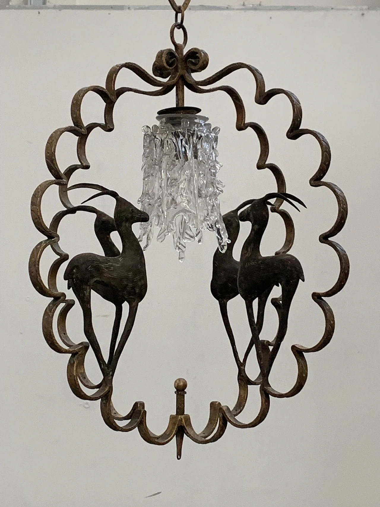 Wrought and forged iron lantern with gilded edges, 1920s 3