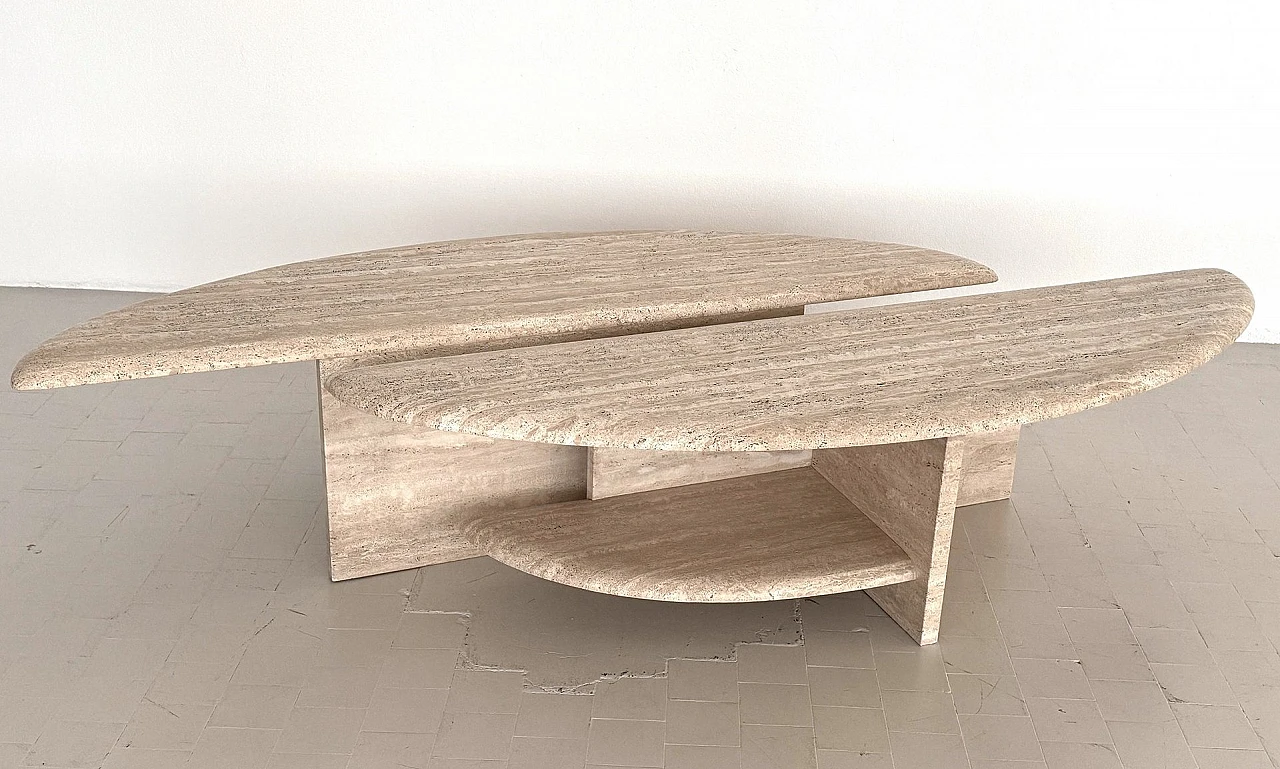 Pair of coffee tables in travertine & marble, 1970s 2