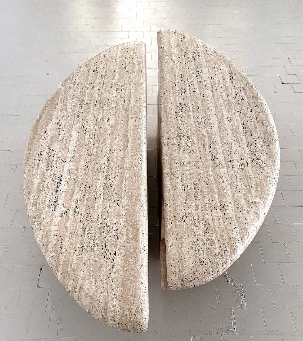 Pair of coffee tables in travertine & marble, 1970s 4