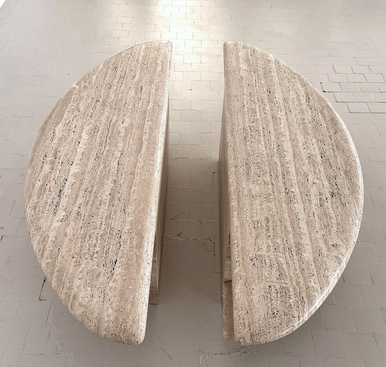 Pair of coffee tables in travertine & marble, 1970s 5