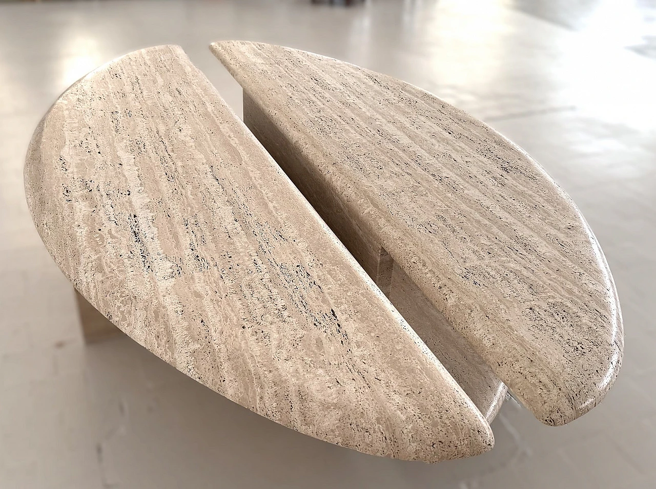 Pair of coffee tables in travertine & marble, 1970s 6