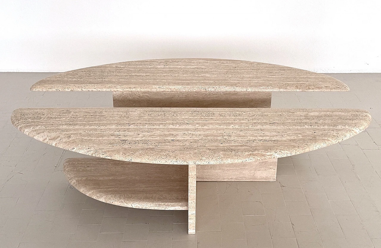 Pair of coffee tables in travertine & marble, 1970s 10