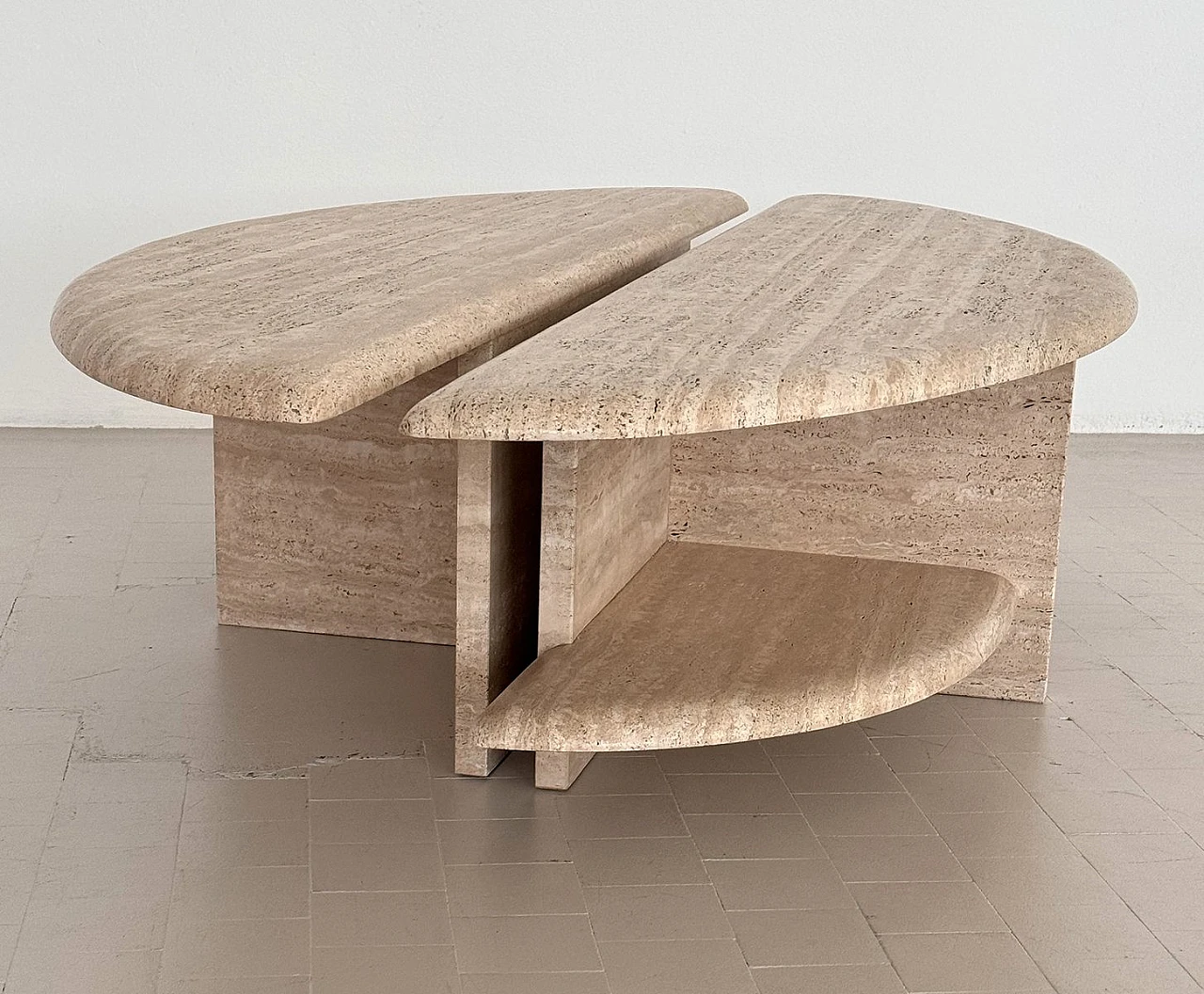 Pair of coffee tables in travertine & marble, 1970s 15