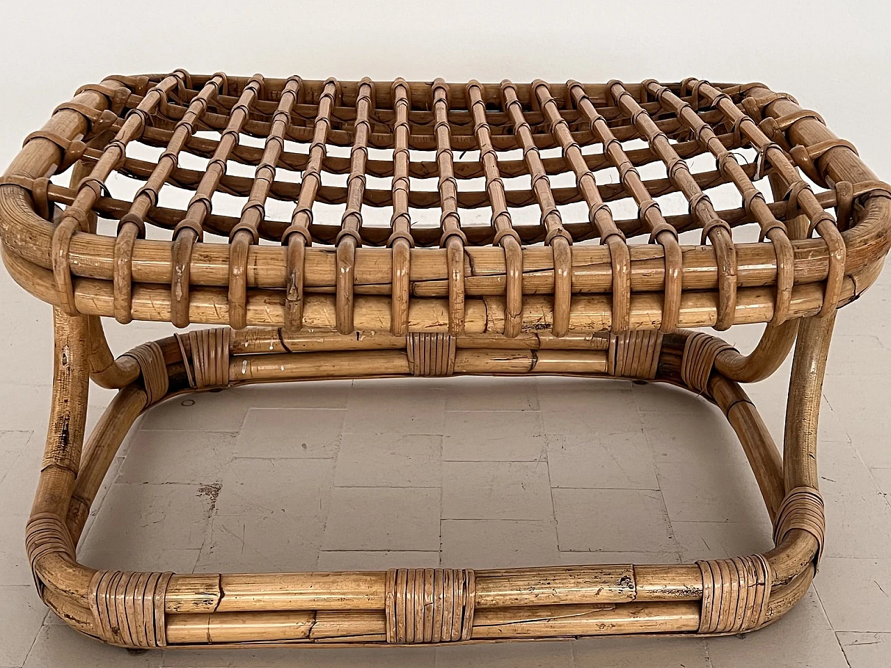 Bamboo and rattan stool attributed to Tito Agnoli, 1960s 1