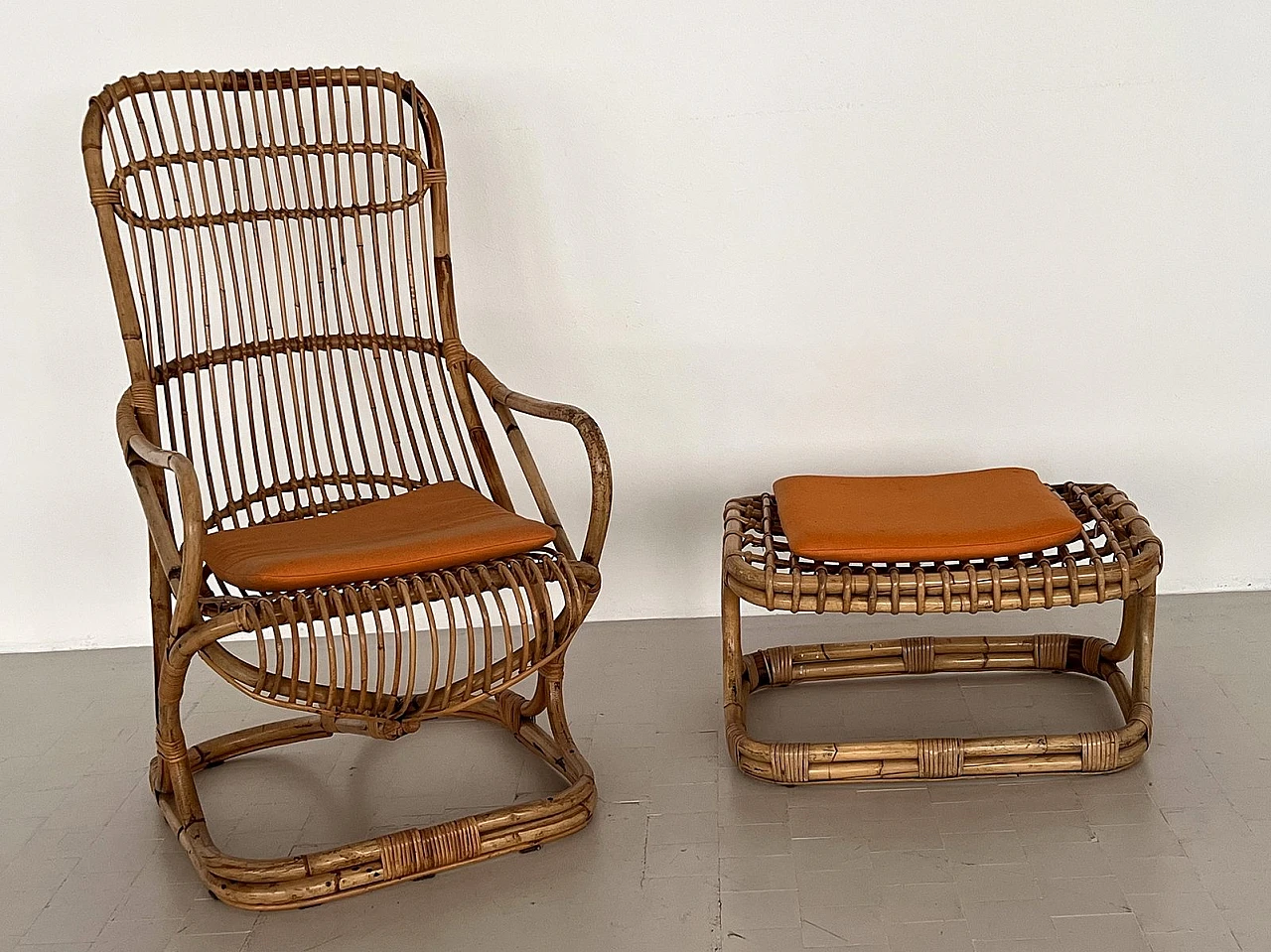 Bamboo and rattan stool attributed to Tito Agnoli, 1960s 2