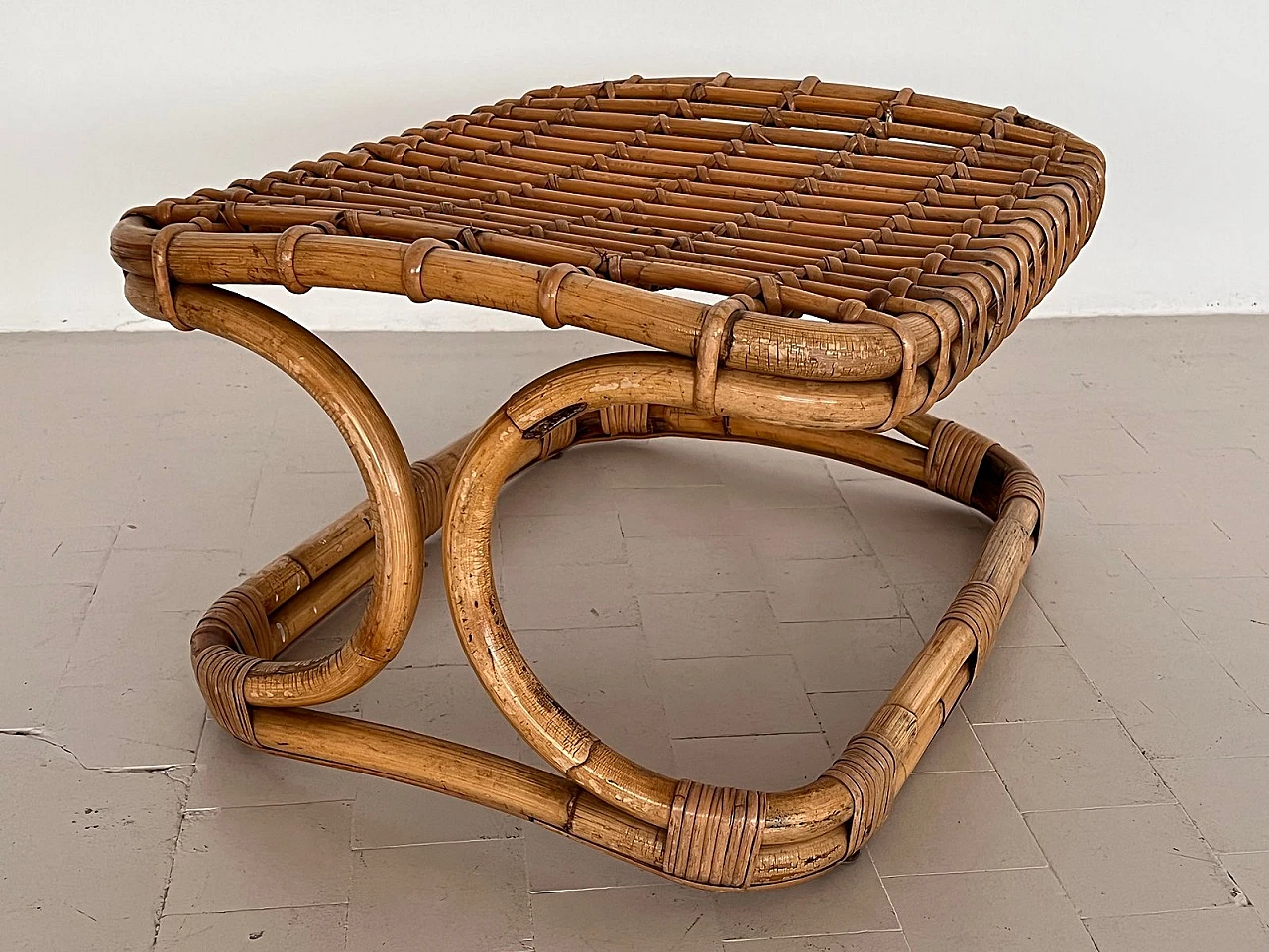 Bamboo and rattan stool attributed to Tito Agnoli, 1960s 3